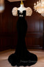 Black Mermaid Velvet Long Sleeve Formal Prom Dress