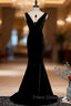 Black Mermaid Velvet See Through V-neck Formal Prom Dress