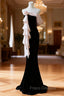 Black Mermaid Velvet Strapless Formal Prom Dress