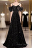 Black Off Shoulder Sequin Long Formal Prom Dress Formal Dress With Bow Knot