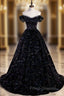 Black Off Shoulder Shiny Beaded Long Formal Prom Dress A-line Black Evening Dress Formal Prom Dress shops