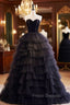 Black Off Shoulder Tulle Long Formal Prom Dress, Black Formal Evening Dress