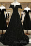 Black Off Shoulder Velvet Long Party Dress Formal Prom Dress, Black Simple Evening Dress