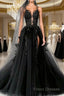 Black Round Neck Tulle Lace Long Formal Prom Dress Black Tulle Formal Dress