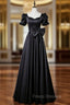 Black Satin Short Sleeve Bow Formal Prom Dress