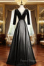 Black Satin Velvet Long Sleeve Formal Prom Dress