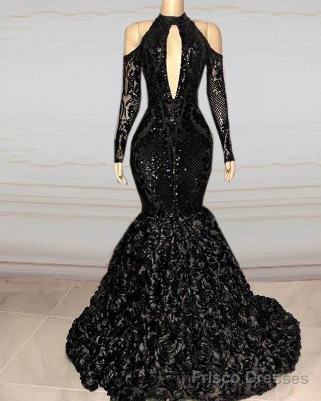 Black Sequin Prom Dresses Cold Sleeves – Frisco Dresses