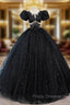 Black Sequins Puff Sleeve Beading Quinceanera Dress