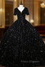 Black Sequins V-neck Short Sleeve Quinceanera Dress