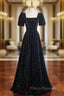 Black Short Sleeves A-line Simple Formal Prom Dress, Black Party Dress Bridesmaid Dress