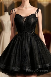 Black Straps Tulle Short Homecoming Dress Formal Prom Dress, Little Black Party Dress