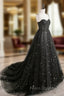 Black Sweetheart Neck Tulle Long Formal Prom Dress A Line Black Evening Dress