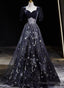Black Tulle And Velvet A-Line Long Party Dress, Black Long Prom Dress