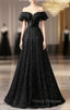 Black Tulle Beaded Long Formal Gown, Black Tulle A-line Formal Prom Dress