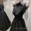 Black Tulle Floor Length Long Party Dress with Slit, Black Evening Dress