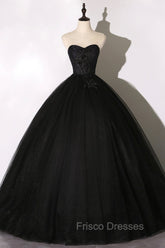 Black Tulle Lace Long Formal Prom Dress, Black Scoop Neckline Evening Party Dress