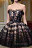 Black Tulle Lace Short Formal Prom Dress, A-Line Black Homecoming Dress
