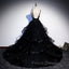 Black Tulle Layers Straps Beaded Long Evening Dress, Black Formal Dress Formal Prom Dress