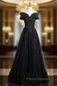 Black Tulle Off the Shoulder Appliques Formal Prom Dress