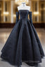Black Tulle Pleats Strapless Formal Prom Dress With Detachable Sleeve