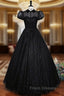 Black Tulle Puff Sleeve Formal Prom Dress