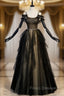 Black Tulle Sequins Beading Spaghetti Straps Formal Prom Dress