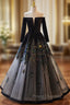 Black Tulle Sequins Long Sleeve Off the Shoulder Formal Prom Dress