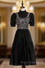 Black Tulle Sequins Short Sleeve Short Formal Prom Dress