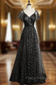 Black Tulle Sequins V-neck Formal Prom Dress