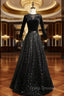 Black Tulle Sequins Velvet Short Sleeve Formal Prom Dress