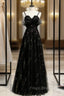 Black Tulle Spaghetti Straps Appliques Formal Prom Dress
