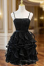 Black Tulle Spaghetti Straps Beading Homecoming Dress
