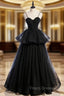 Black Tulle Spaghetti Straps Long Formal Prom Dress