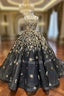 Black Tulle Spaghetti Straps Sequins Formal Prom Dress
