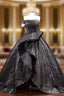 Black Tulle Strapless Pleats Formal Prom Dress