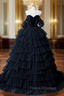 Black Tulle Tiers Sweetheart Formal Prom Dress