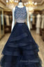 Black Two Pieces Sequin Long Formal Prom Dress, Black Evening Dress