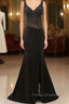 Black V-Neck Beaded Formal Prom Dress Sleeveless Split
