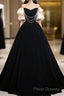 Black Velvet Floor Length Formal Prom Dress, Off The Shoulder A-Line Formal Party Dress