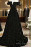 Black Velvet Off Shoulder A-Line Long Formal Prom Dress, Black Simple Wedding Party Dress