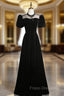 Black Velvet Puff Sleeve Formal Prom Dress