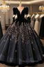 Black Velvet Sequins Short Sleeve Quinceanera Dress