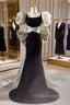 Black Velvet Square Puff Sleeve Formal Prom Dress With Bow