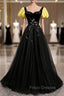 Black Velvet Tulle Square Short Sleeve Formal Prom Dress