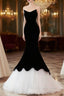 Black Velvet White Tulle Strapless Formal Prom Dress