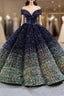 Blue And Green Sequins Off the Shoulder Formal Prom Dress