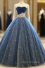 Blue Ball Gown Tulle Floor Length Strapless Princess Quinceanera Dress