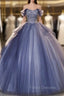Blue Ball Gown Tulle Sequins Beading Quinceanera Dress