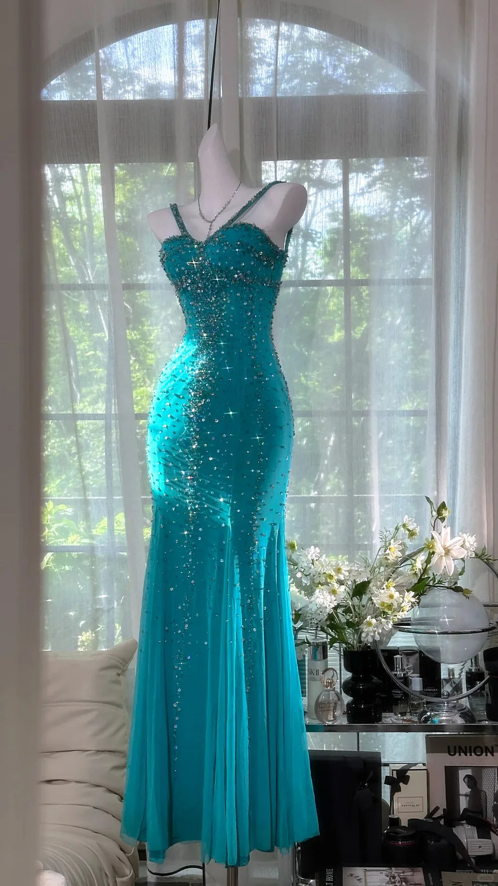 Blue Gorgeous Exquisite Beaded Long Chiffon Prom Dress Evening Dress P