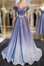 Blue Gradient Off the Shoulder Formal Prom Dress